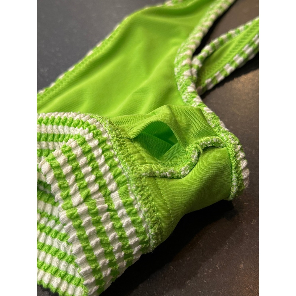 Aerie Triangle Bikini Top Womens XS Lime Green Striped Textured UPF 50 - Picture 5 of 6